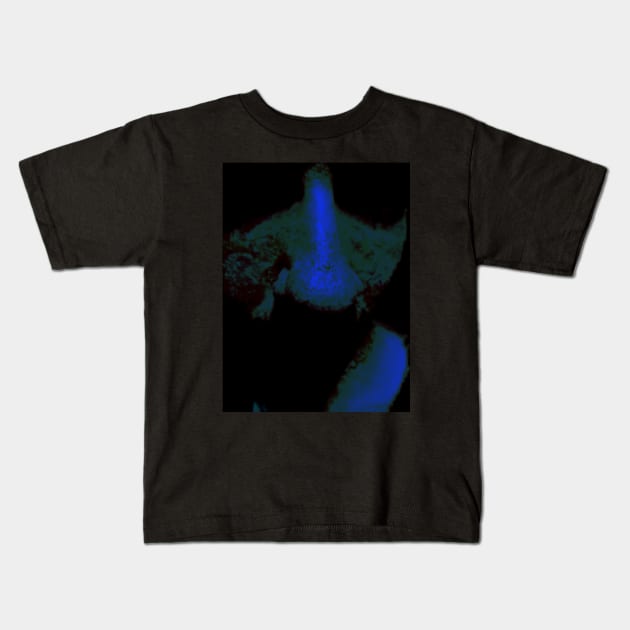 Portrait, digital collage and special processing. Close up to face, nose. Weird and dark. Green, blue reflexes. Kids T-Shirt by 234TeeUser234